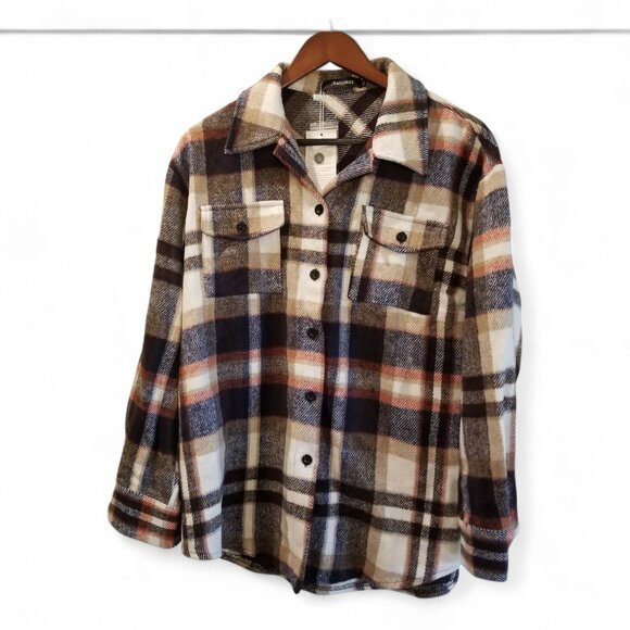 Women's XS New Plaid Fleece Oversized Shacket Button Down - Picture 1 of 8